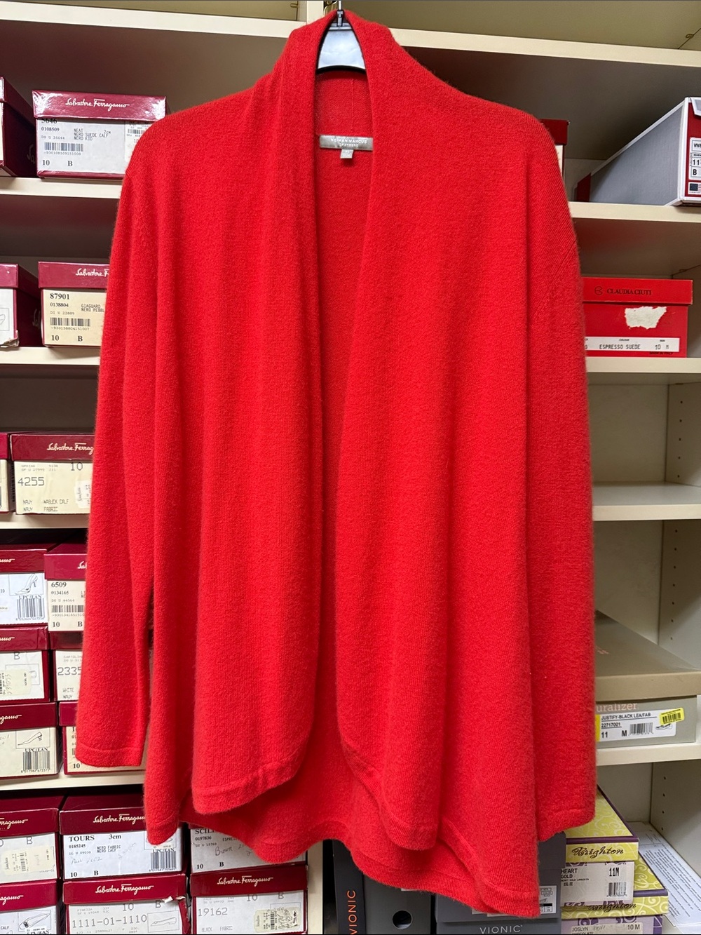 Neiman Marcus orange cashmere basic open cardigan